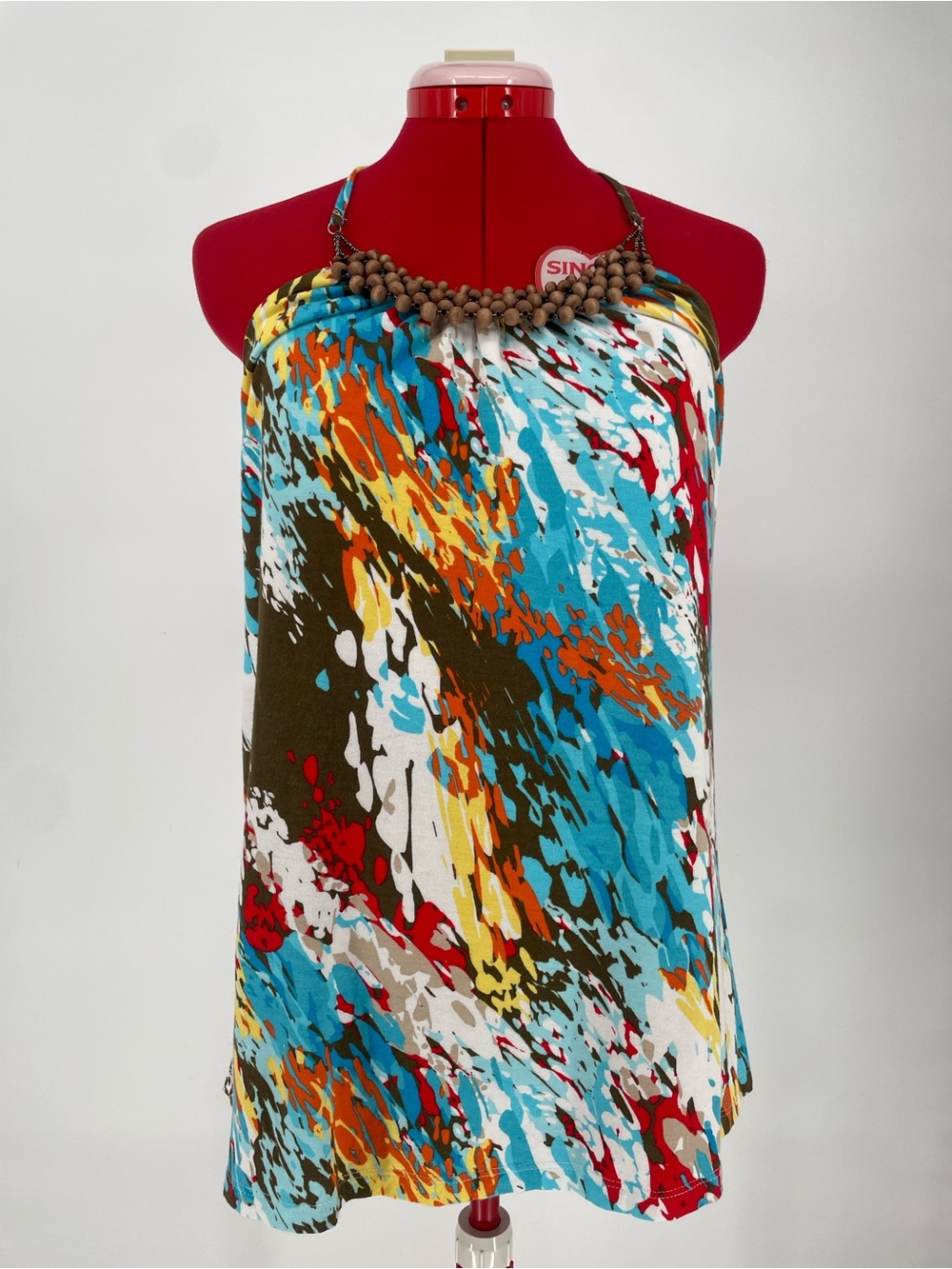 NWT Y2K AB Studio Boho Wooden Beaded Multicolor Halter Top Summer Tank Top